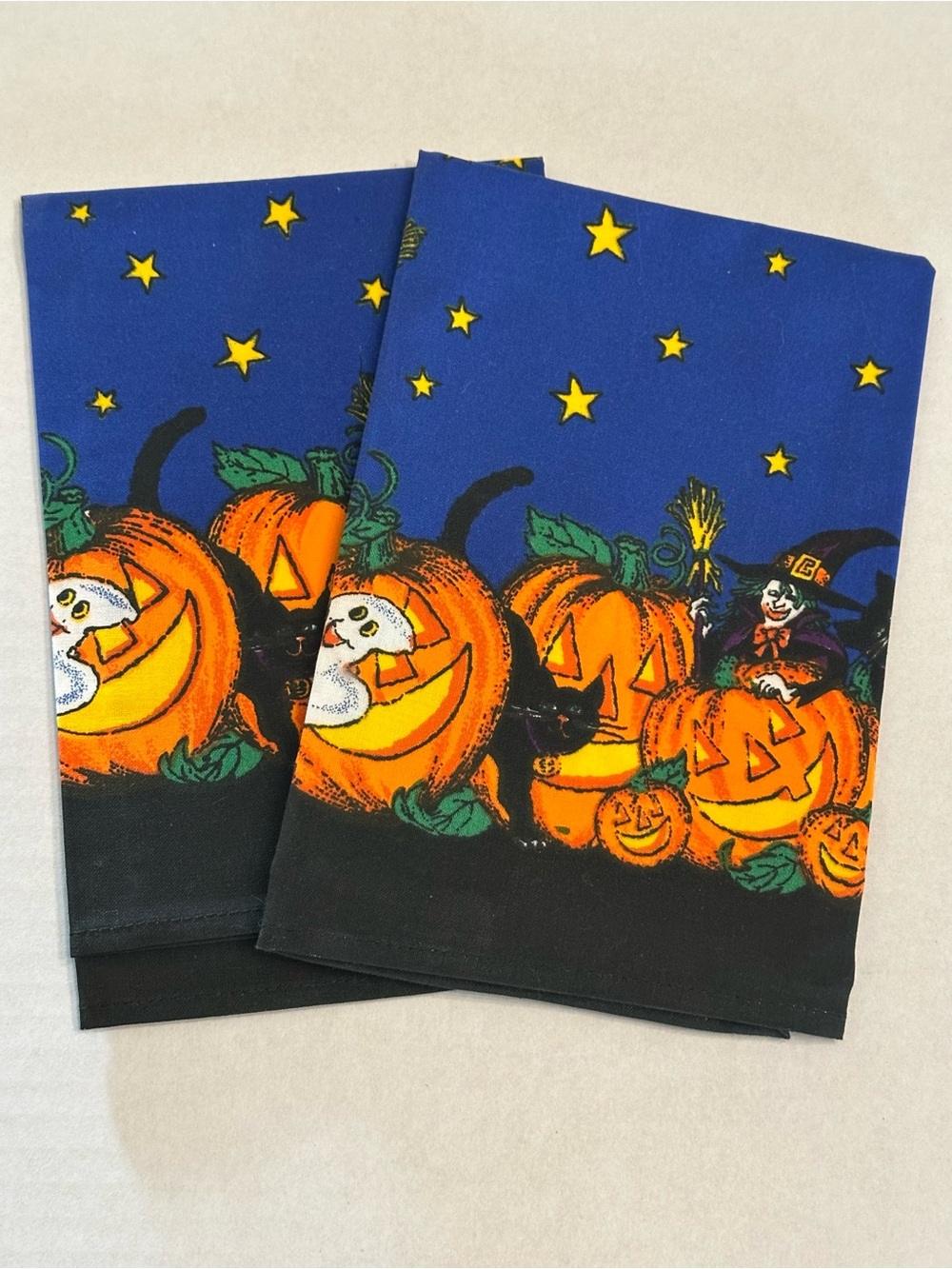 Halloween Pumpkin Print Dining Napkins - Blue & Orange
